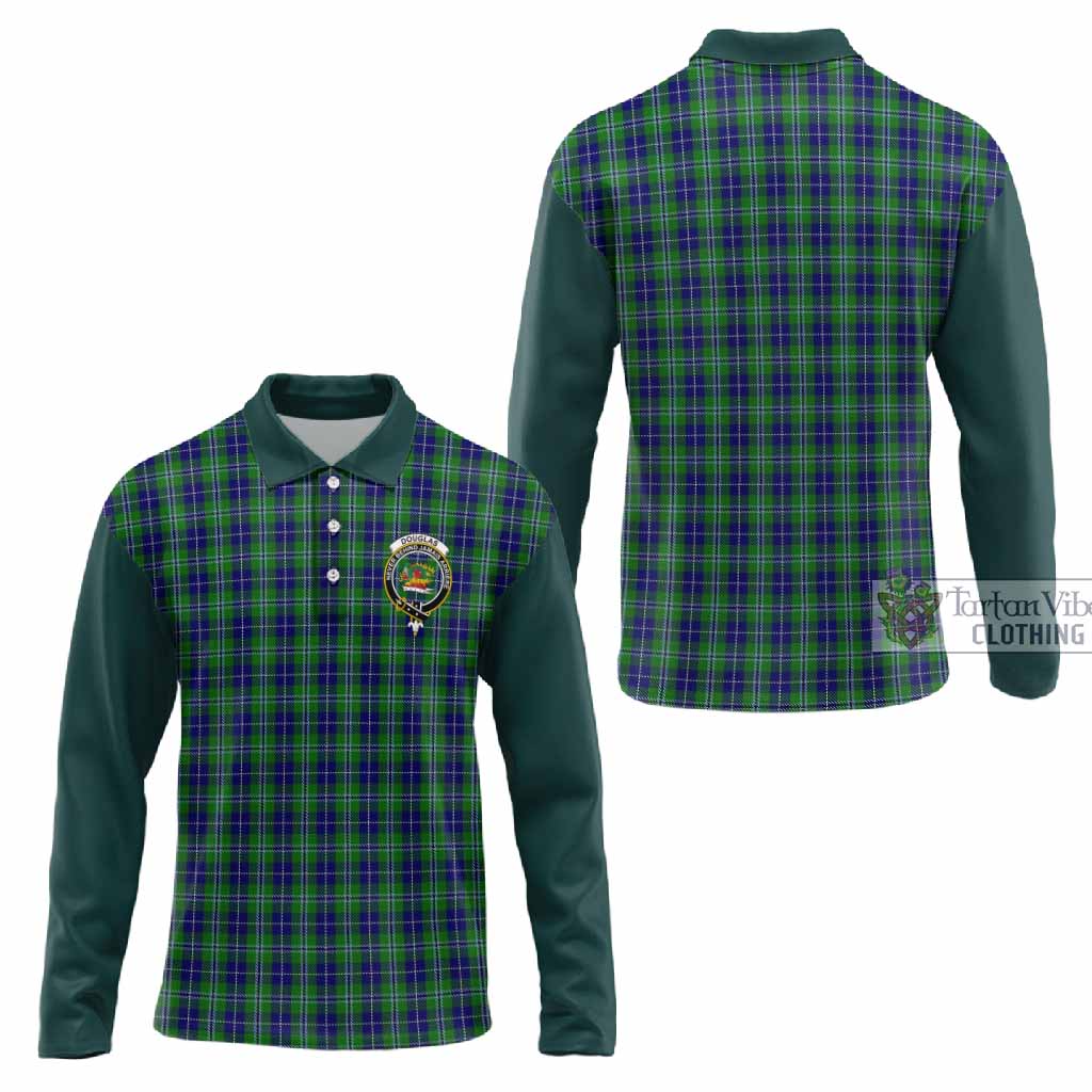 Douglas Tartan Accent Long Sleeve Polo Shirt with Family Crest