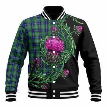 Douglas Tartan Baseball Jacket Resilient Scottish Thistle Unisex - Tartan Vibes Clothing