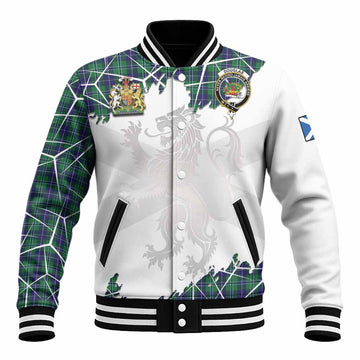 Douglas Tartan Baseball Jacket with Family Crest and Lion Rampant Grunge Style