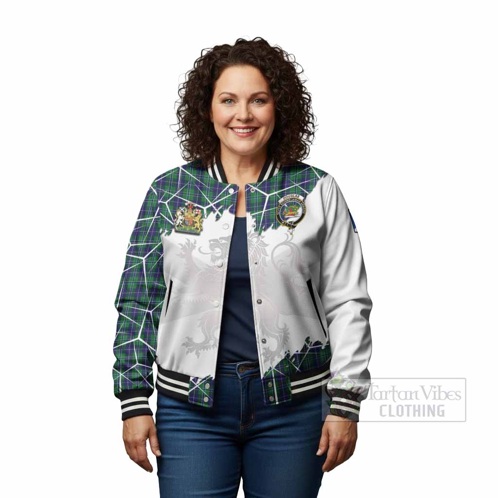 Douglas Tartan Baseball Jacket with Family Crest and Lion Rampant Grunge Style