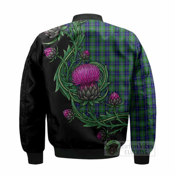 Douglas Tartan Bomber Jacket Resilient Scottish Thistle - Tartan Vibes Clothing