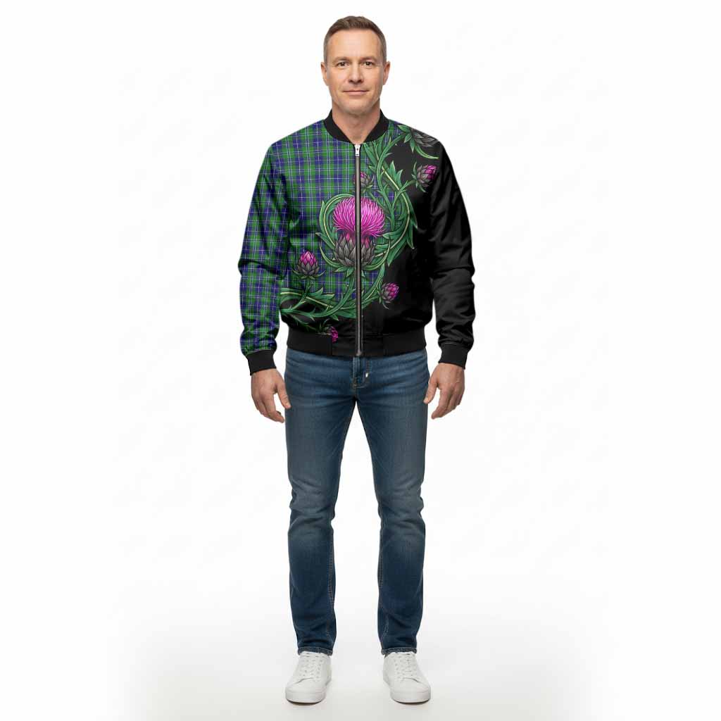 Douglas Tartan Bomber Jacket Resilient Scottish Thistle - Tartan Vibes Clothing