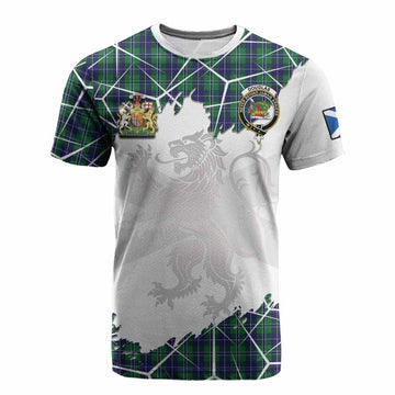 Douglas Tartan Cotton T-shirt with Family Crest and Lion Rampant Grunge Style