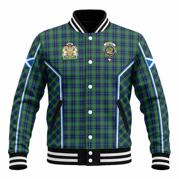 Douglas Tartan Crest Baseball Jacket Scotland Coat of Arm Flag Style