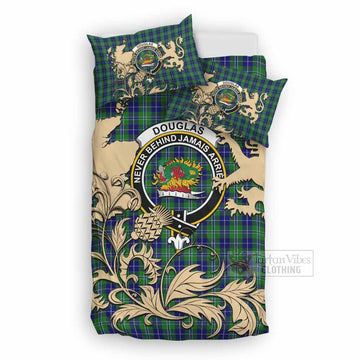 Douglas Tartan Crest Bedding Set with Scottish Iconic Symbols 