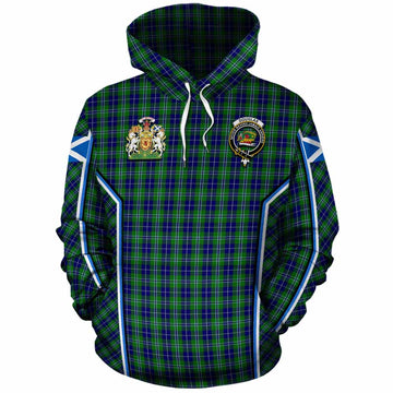 Douglas Tartan Crest Cotton Hoodie Scotland Coat of Arm Flag Style