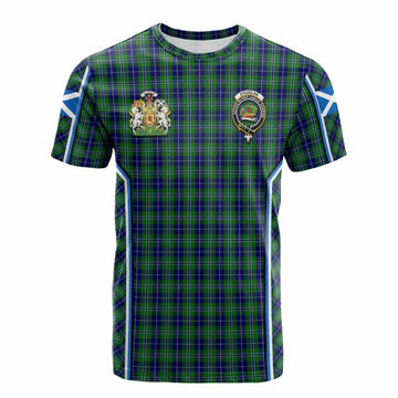 Douglas Tartan Crest Cotton T-shirt Scotland Coat of Arm Flag Style