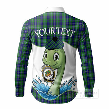 Douglas Tartan Crest Cute Nessie Long Sleeve Button Shirts Scottish Loch Ness Monster
