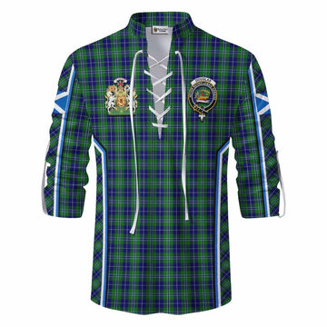 Douglas Tartan Crest Ghillie Kilt Shirt Scotland Coat of Arm Flag Style