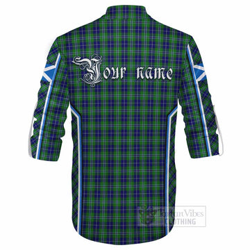 Douglas Tartan Crest Ghillie Kilt Shirt Scotland Coat of Arm Flag Style