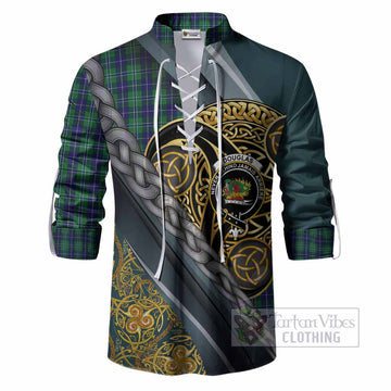 Douglas Tartan Crest Ghillie Shirt Scottish Triskele Celtic