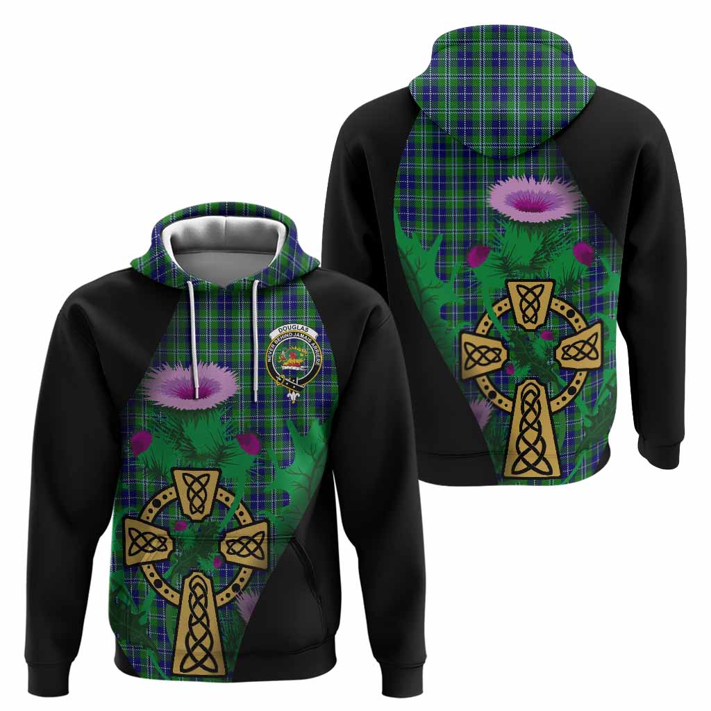 Douglas Tartan Crest Hoodie Celtic Cross Thistle Flowers