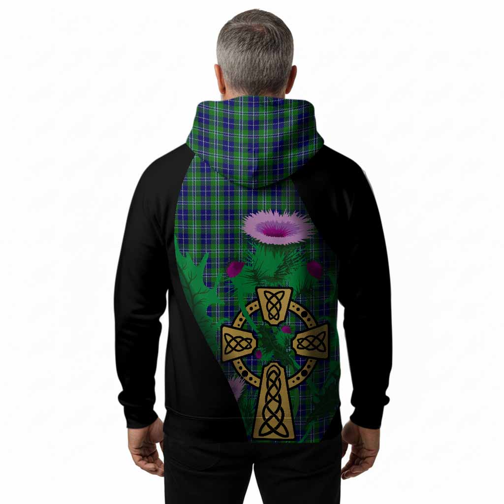 Douglas Tartan Crest Hoodie Celtic Cross Thistle Flowers