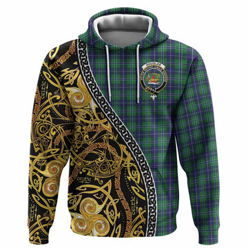 Douglas Tartan Crest Hoodie Celtic Knot and Triple Trickle Spiral Symbols
