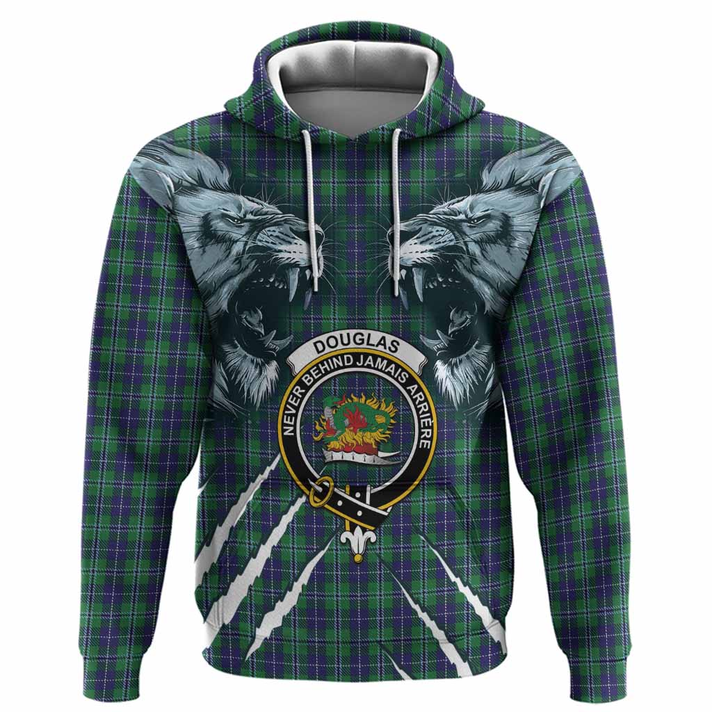 Douglas Tartan Crest Hoodie Ferocious Lion Style