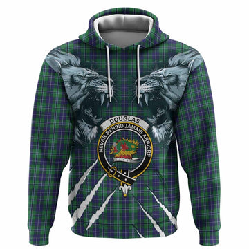 Douglas Tartan Crest Hoodie Ferocious Lion Style