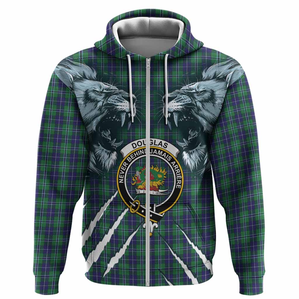 Douglas Tartan Crest Hoodie Ferocious Lion Style