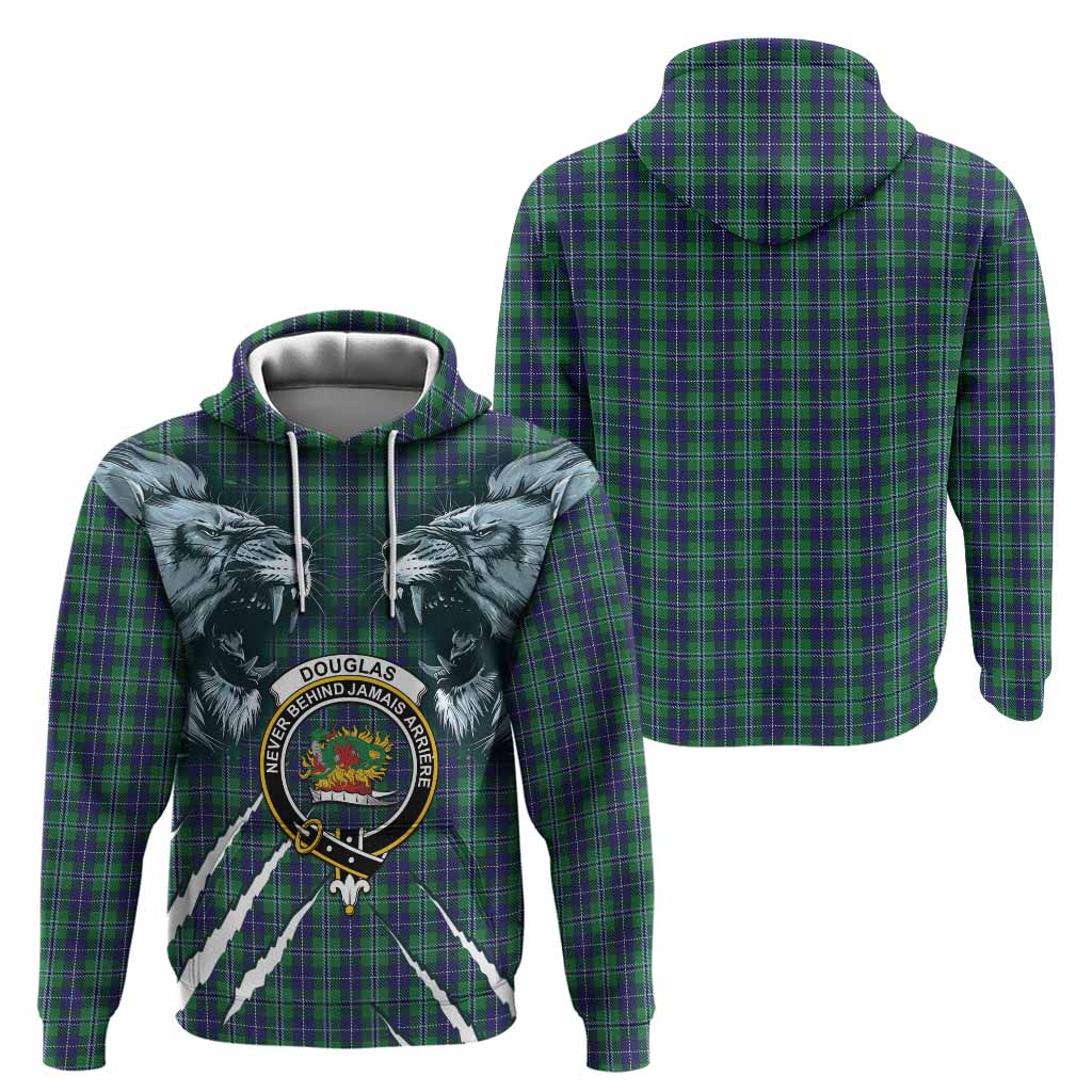 Douglas Tartan Crest Hoodie Ferocious Lion Style