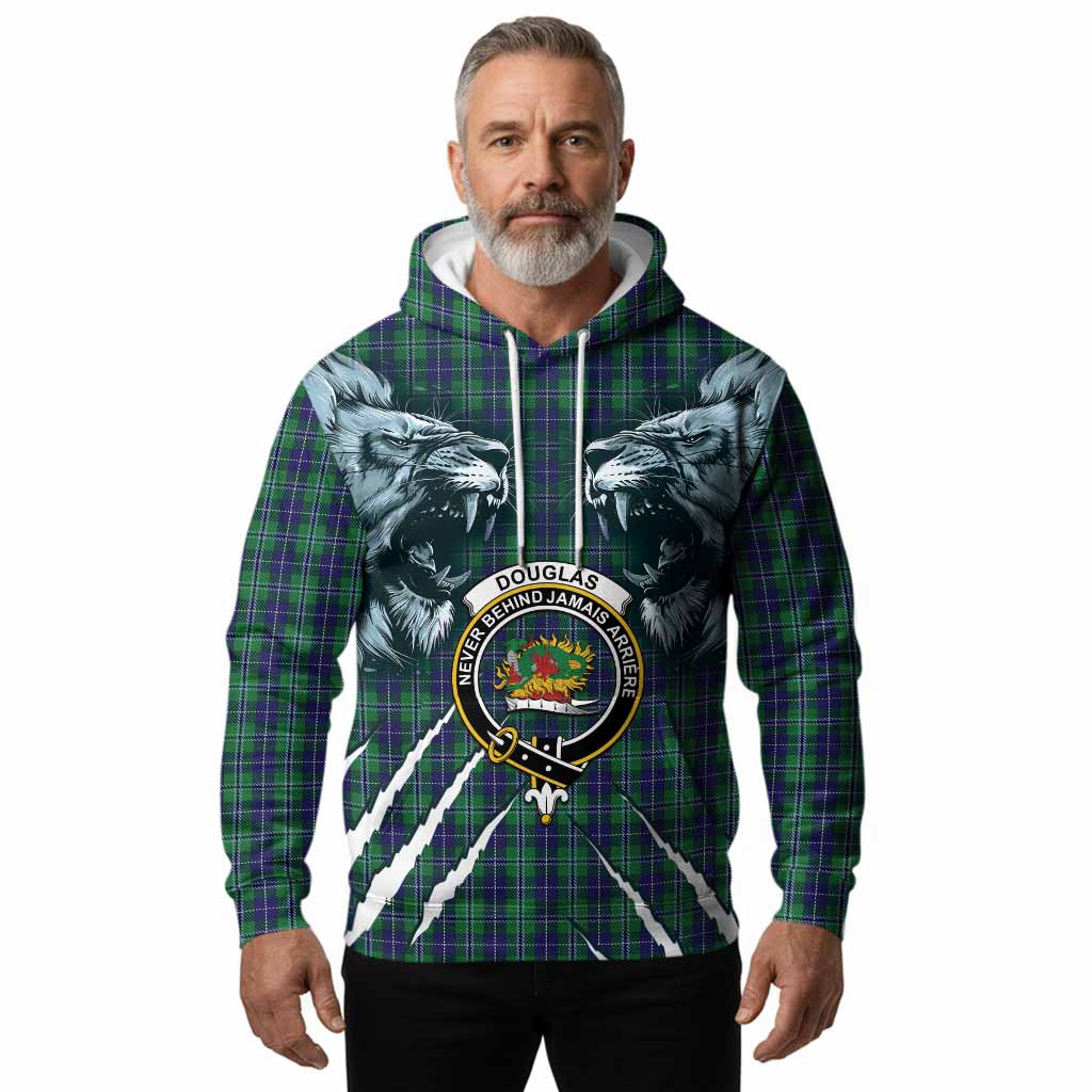 Douglas Tartan Crest Hoodie Ferocious Lion Style