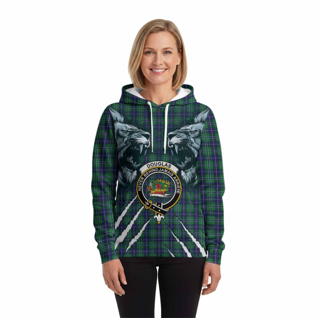 Douglas Tartan Crest Hoodie Ferocious Lion Style