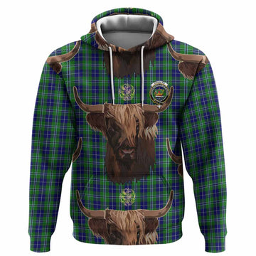 Douglas Tartan Crest Hoodie Scotland Heilan Coo Tartan Seamless Style