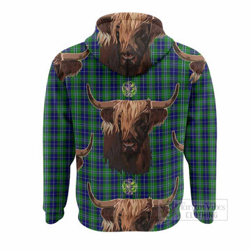 Douglas Tartan Crest Hoodie Scotland Heilan Coo Tartan Seamless Style