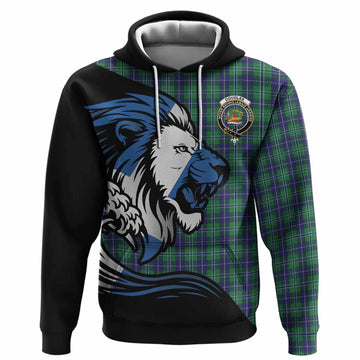 Douglas Tartan Crest Hoodie Scottish Golden Lions Wave Flow