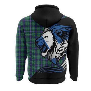 Douglas Tartan Crest Hoodie Scottish Golden Lions Wave Flow