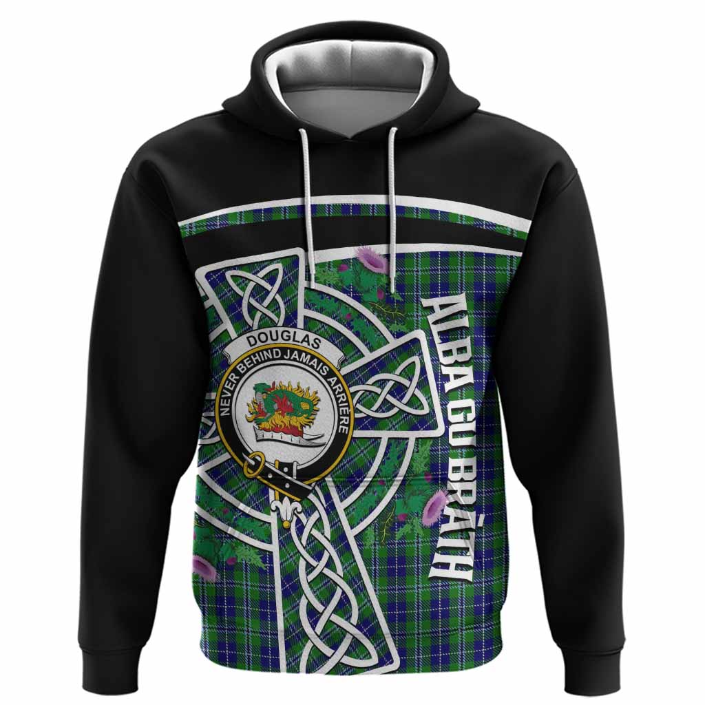 Douglas Tartan Crest Hoodie Scottish Thistle Celtic Cross Alba Gu Brath
