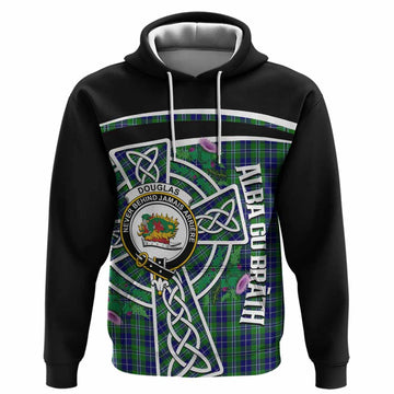 Douglas Tartan Crest Hoodie Scottish Thistle Celtic Cross Alba Gu Brath