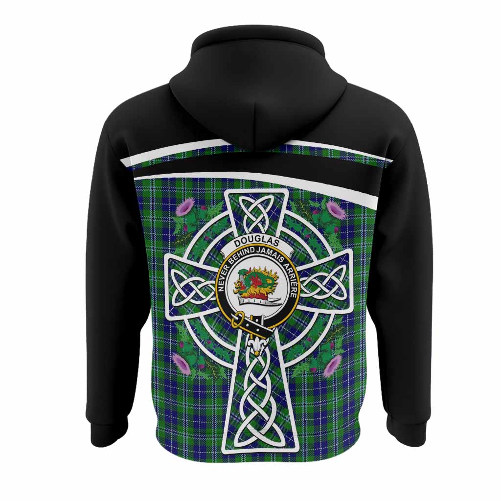 Douglas Tartan Crest Hoodie Scottish Thistle Celtic Cross Alba Gu Brath