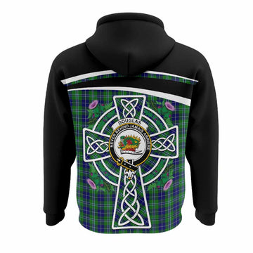 Douglas Tartan Crest Hoodie Scottish Thistle Celtic Cross Alba Gu Brath
