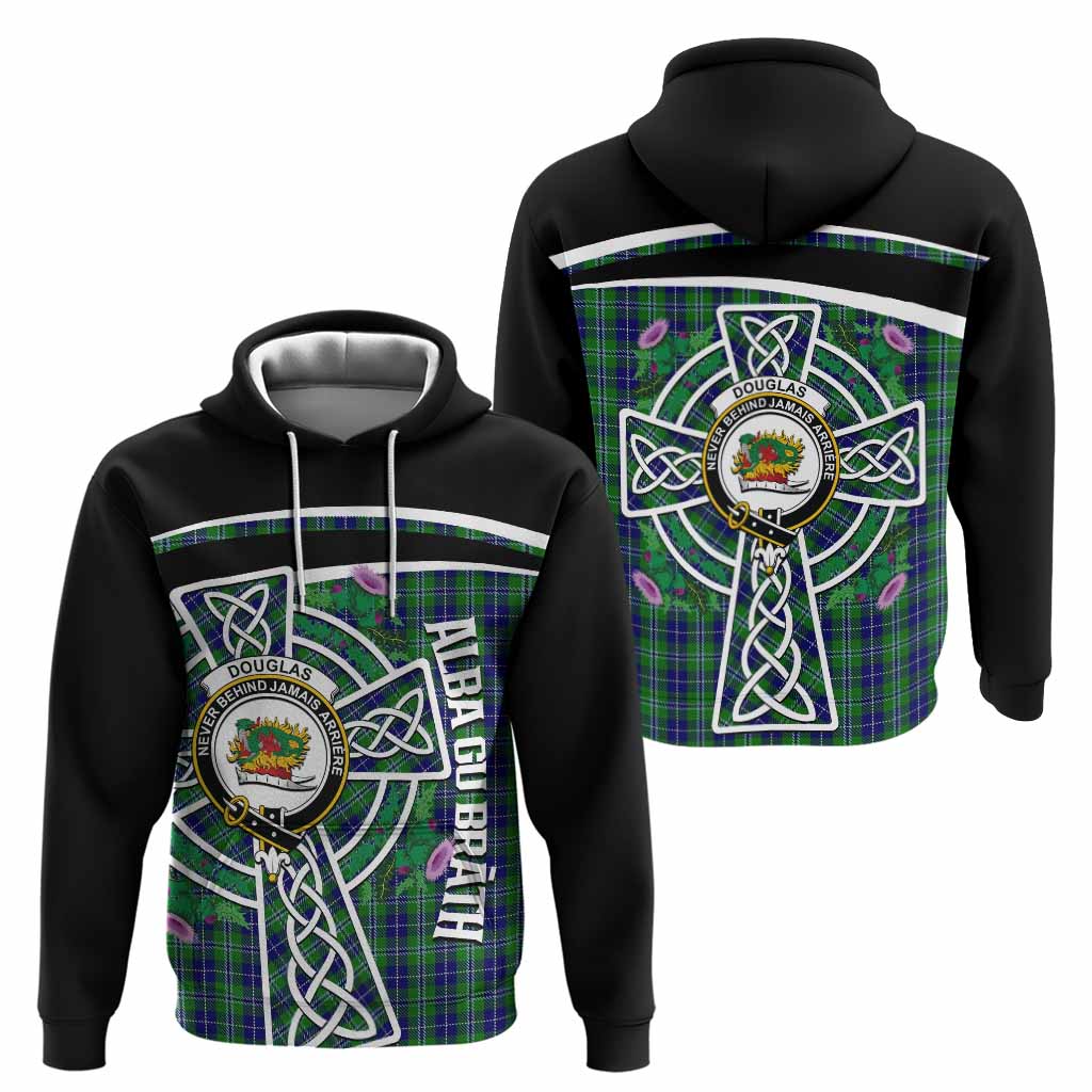 Douglas Tartan Crest Hoodie Scottish Thistle Celtic Cross Alba Gu Brath