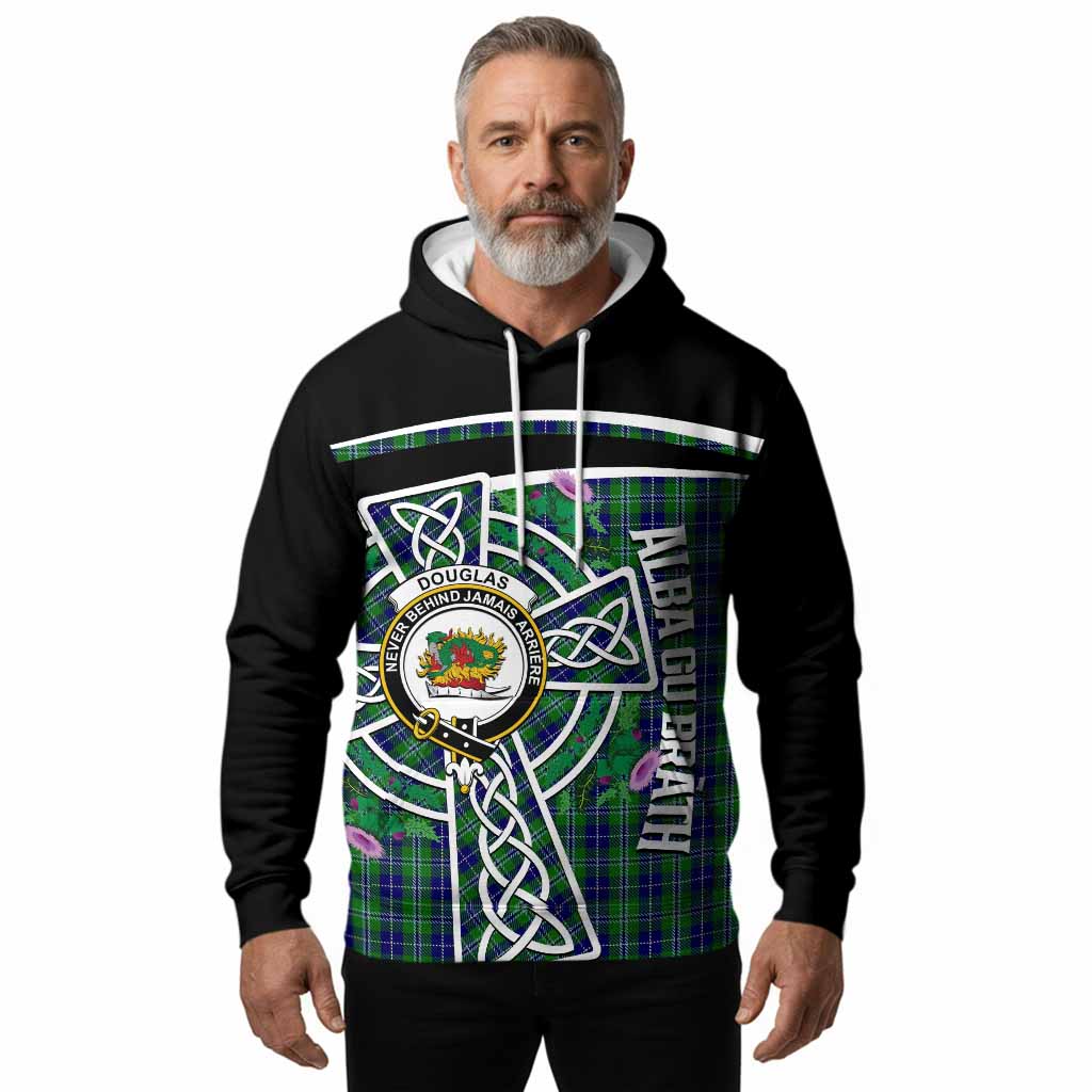 Douglas Tartan Crest Hoodie Scottish Thistle Celtic Cross Alba Gu Brath