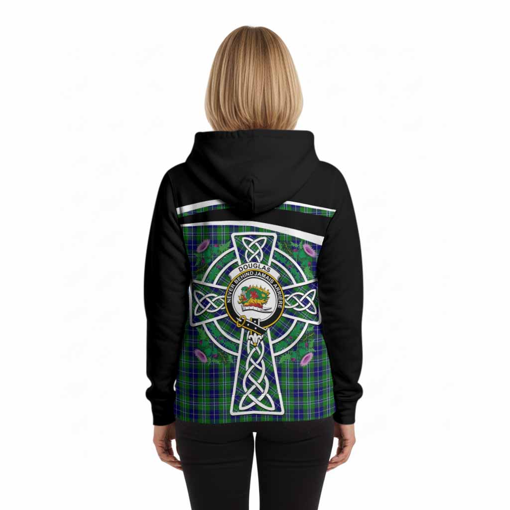 Douglas Tartan Crest Hoodie Scottish Thistle Celtic Cross Alba Gu Brath