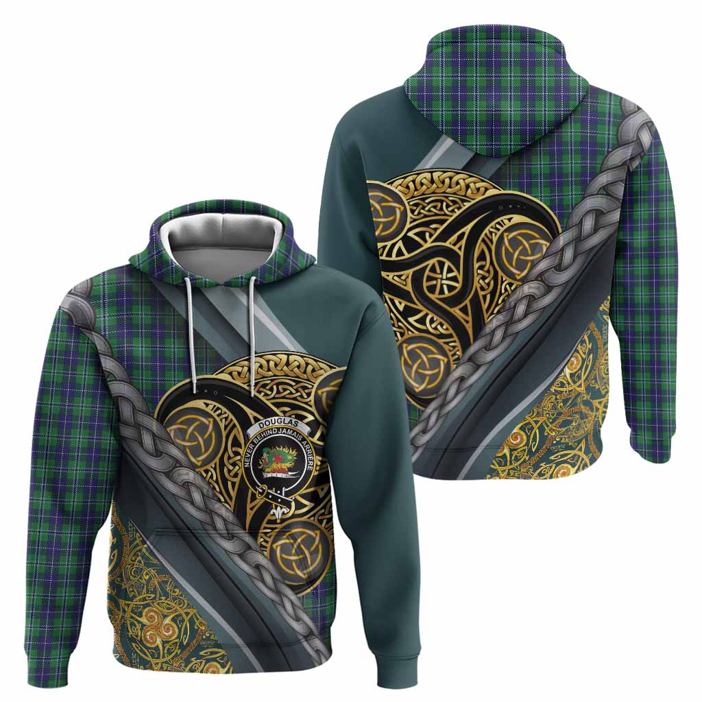 Douglas Tartan Crest Hoodie Scottish Triskele Celtic