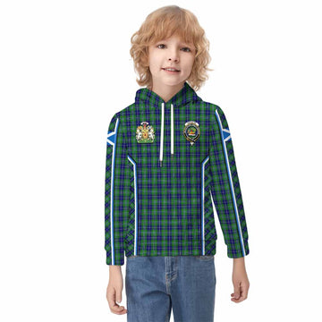 Douglas Tartan Crest Kid Hoodie Scotland Coat of Arm Flag Style - Tartan Vibes Clothing