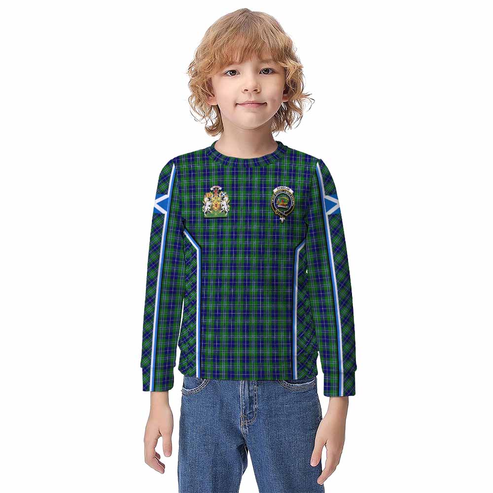 Douglas Tartan Crest Kid Knitted Sweatshirt Scotland Coat of Arm Flag Style - Tartan Vibes Clothing