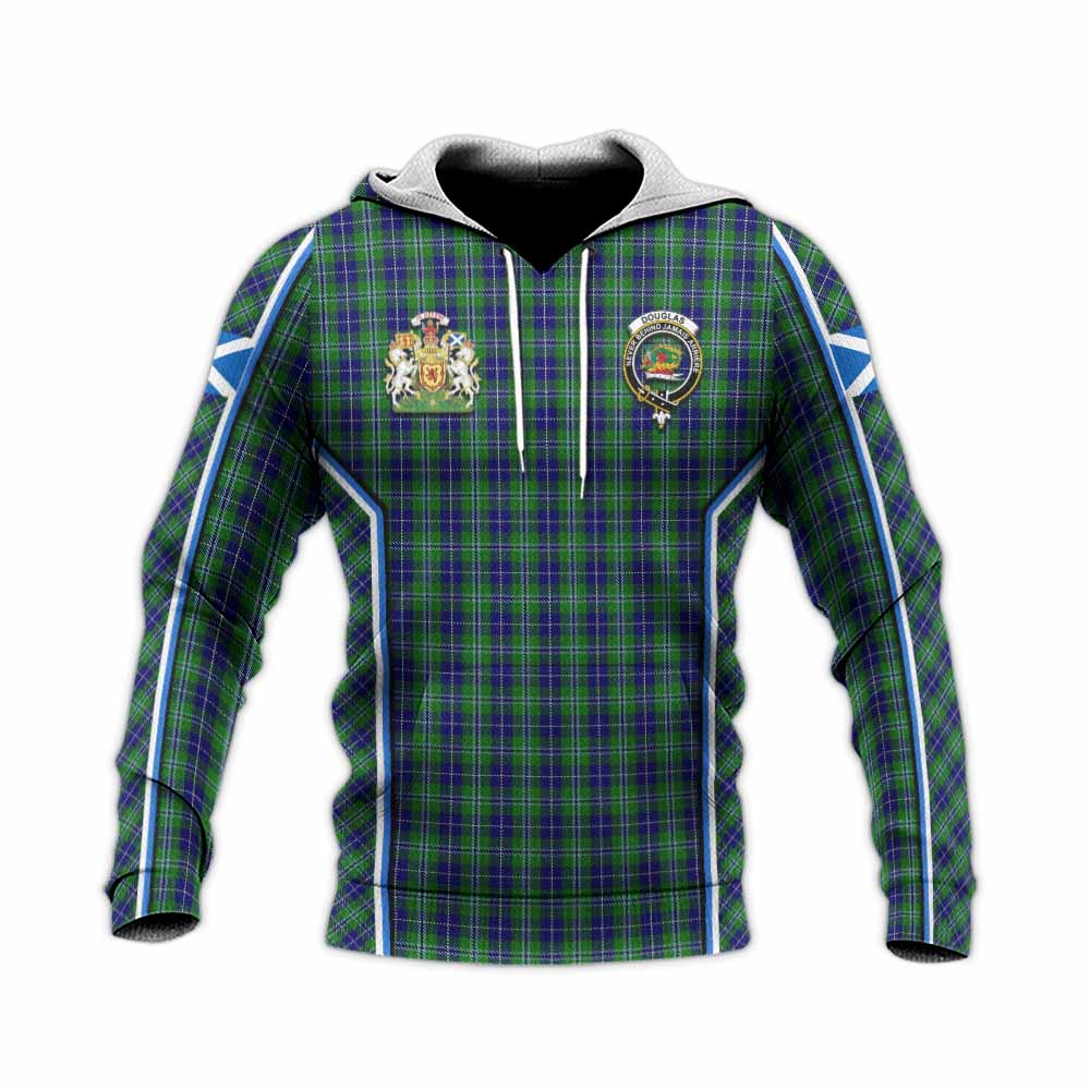 Douglas Tartan Crest Knitted Hoodie Scotland Coat of Arm Flag Style - Tartan Vibes Clothing