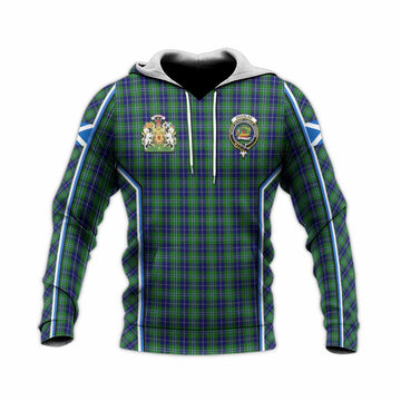 Douglas Tartan Crest Knitted Hoodie Scotland Coat of Arm Flag Style