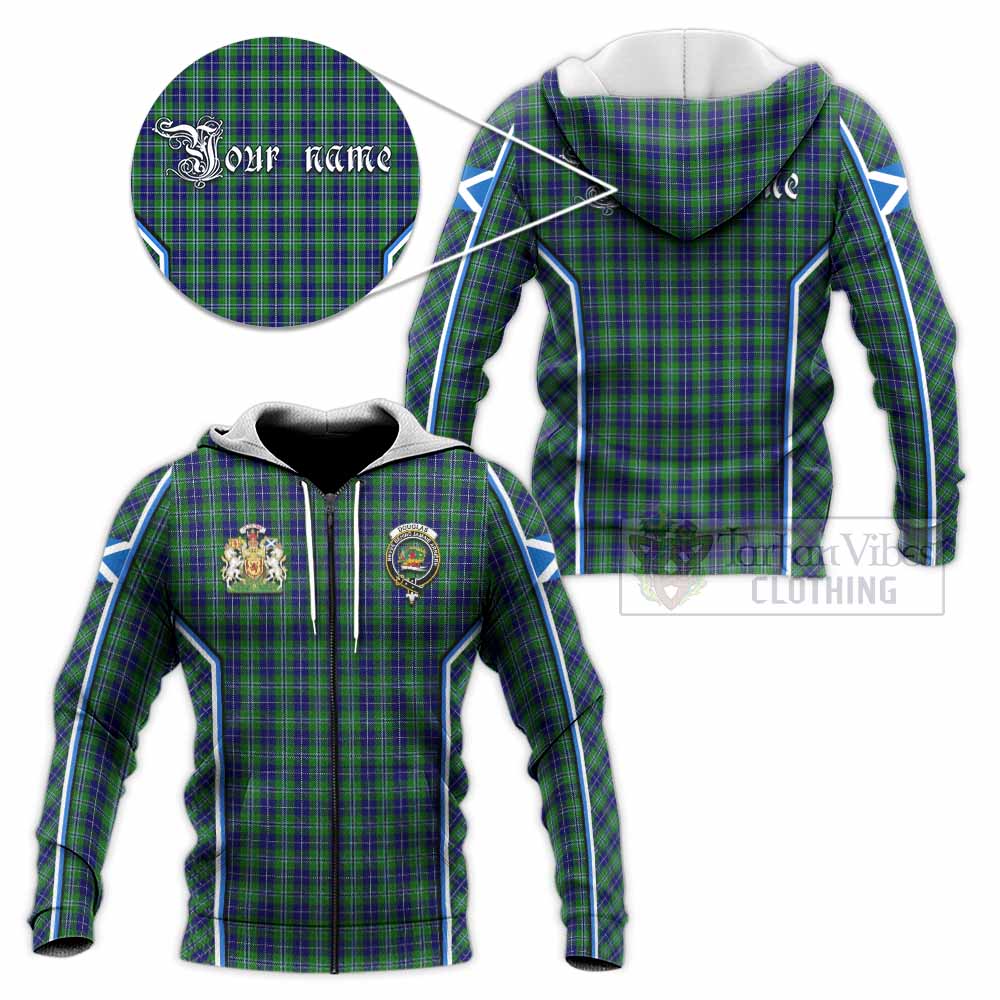 Douglas Tartan Crest Knitted Hoodie Scotland Coat of Arm Flag Style - Tartan Vibes Clothing