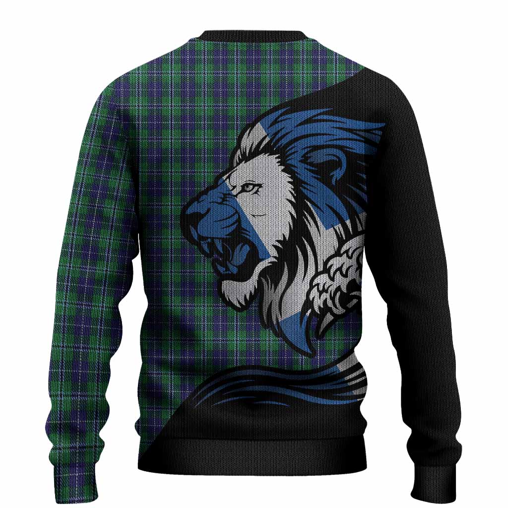 Douglas Tartan Crest Knitted Sweater Scottish Golden Lions Wave Flow