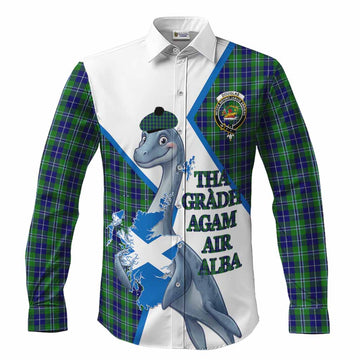 Douglas Tartan Crest Loch Ness Monster Long Sleeve Button Shirts Nessie Scottish Map Tha Gradh Agam Air Alba