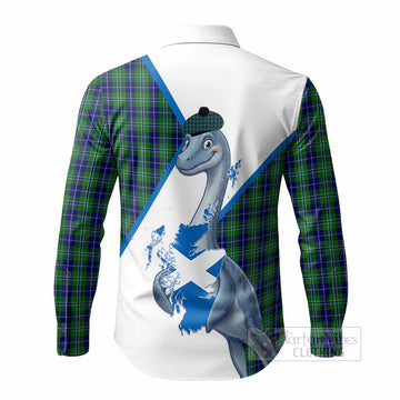 Douglas Tartan Crest Loch Ness Monster Long Sleeve Button Shirts Nessie Scottish Map Tha Gradh Agam Air Alba