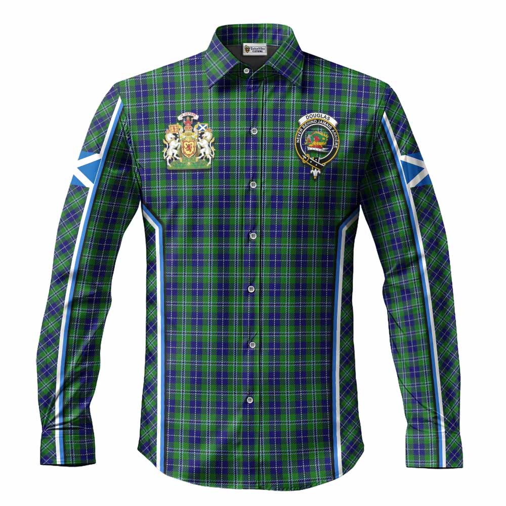 Douglas Tartan Crest Long Sleeve Button Shirts Scotland Coat of Arm Flag Style - Tartan Vibes Clothing