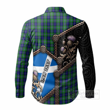 Douglas Tartan Crest Long Sleeve Button Shirts Scottish Thistle Loch Ness Monster