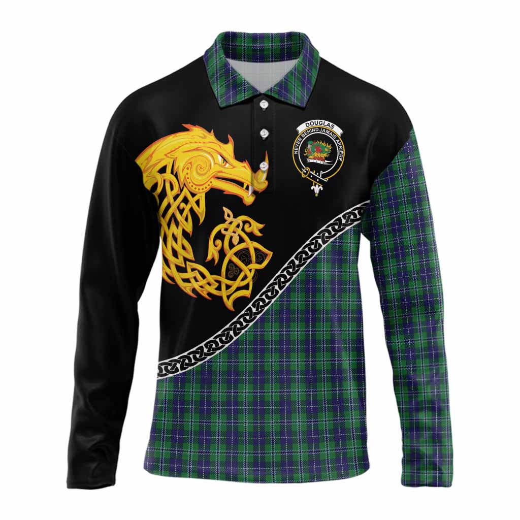 Douglas Tartan Crest Long Sleeve Polo Shirt Legendary Dragon Knot Half Style