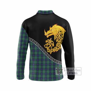 Douglas Tartan Crest Long Sleeve Polo Shirt Legendary Dragon Knot Half Style