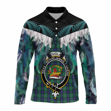 Douglas Tartan Crest Long Sleeve Polo Shirt New Zealand Maori Korowai Cloak