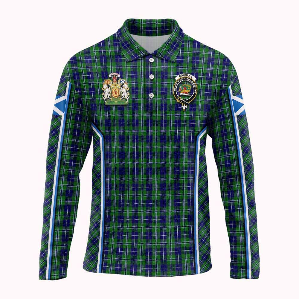 Douglas Tartan Crest Long Sleeve Polo Shirt Scotland Coat of Arm Flag Style - Tartan Vibes Clothing